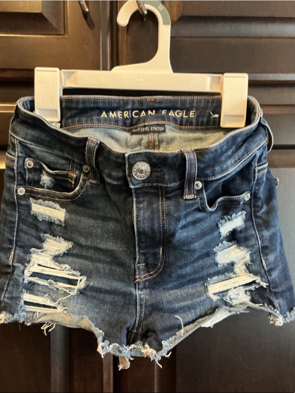 American Eagle Outfitters Dark Blue Distressed Denim Cutoff Shorts